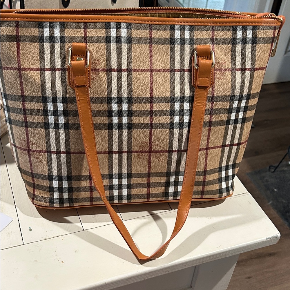 Plaid Tan and Brown Women's Tote Bag